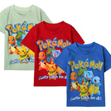 100% Cotton Costume 2016 Children Cartoon Clothing Boy Cotton O-neck T Shirts Pokemon Clothes Kids Short Sleeved Tee&Tops