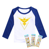 hot pokemon go clothing Team Pikachu children cotton t shirt kids clothing full sleeves T-shirt Tops tees children clothes