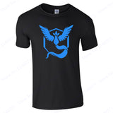 Blue Mystic Team T-Shirt Instinct Team O Neck Men Shirt Valor Team Short Sleeve Womens Top Tee Black Pokemon Go Running T Shirts